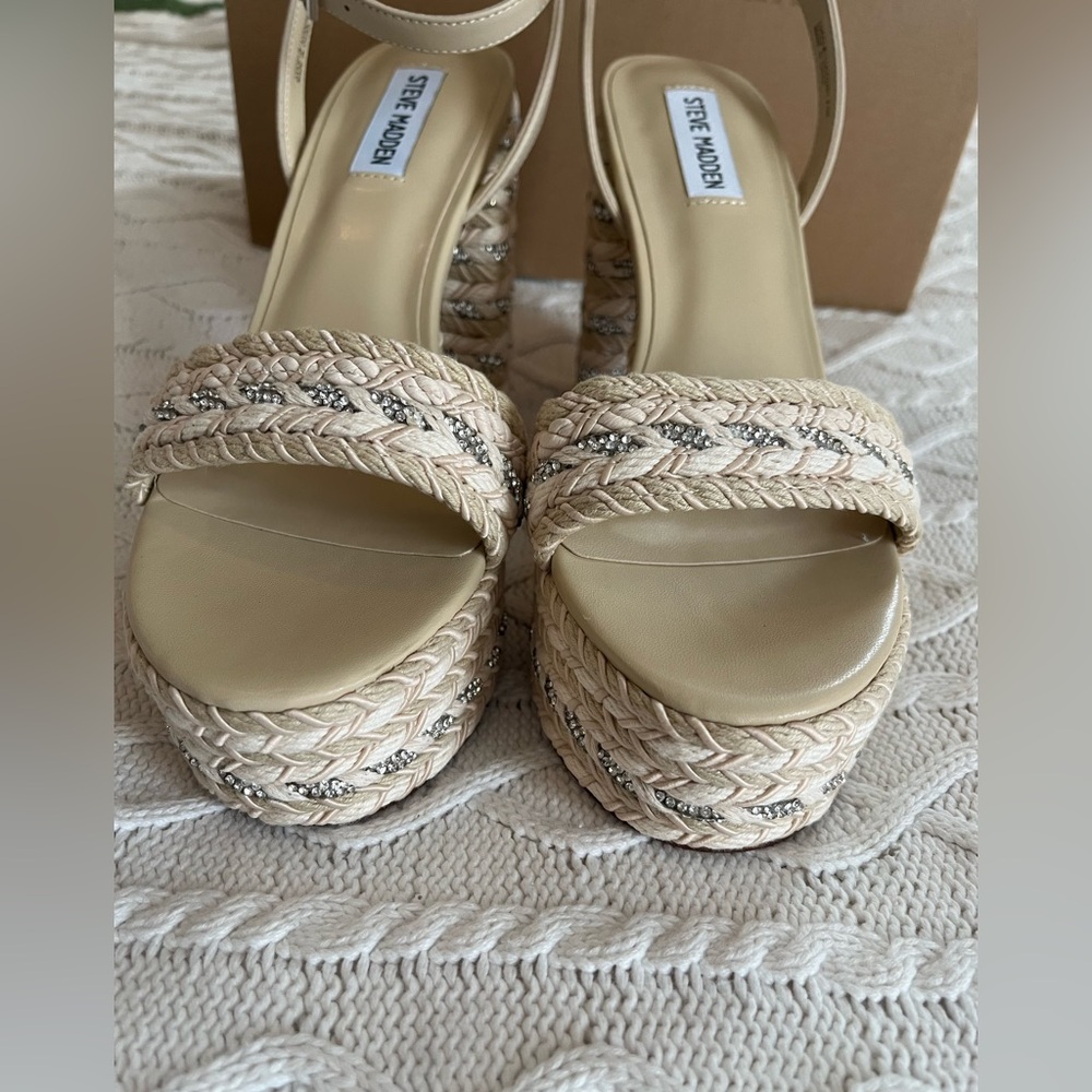 Steve Madden Cream Woven “Lucci” Platform Sandals Various Sizes - Picture 4 of 15